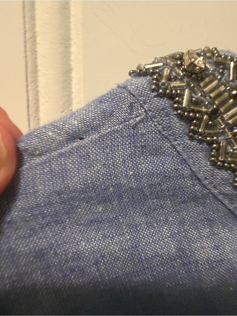 Chico’s Blue Linen Blend Embellished Beaded Tunic Dress Top Size 2 Boho Resort - Picture 13 of 14